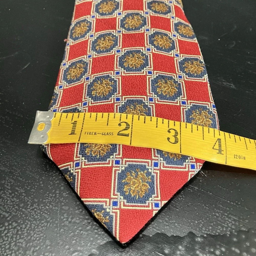Valentino Cravatte Silk Necktie Red Blue Gold Geometric Medallion Made In Italy